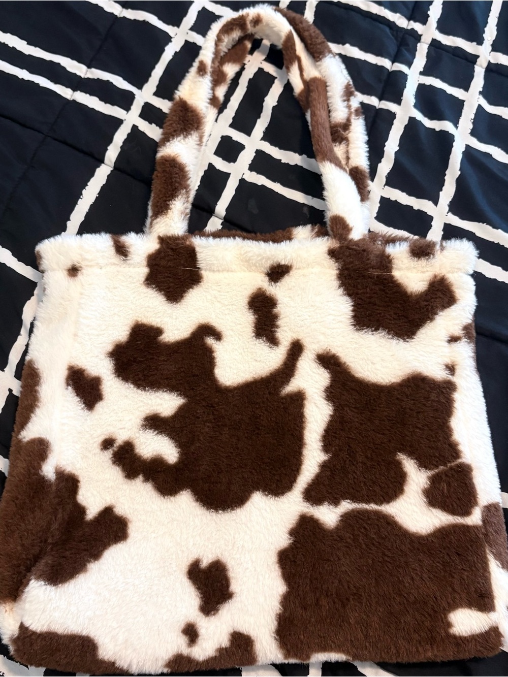 Faux Fur Cow Print Tote Bag in Brown & White - Picture 2 of 5